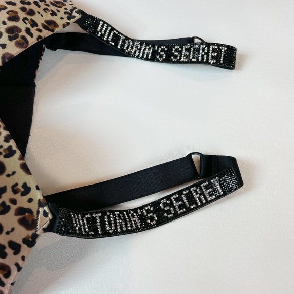 NWOT Victoria's Secret Bra 32DD Very Sexy Push-up Leopard Bling Straps Logo - Picture 5 of 10